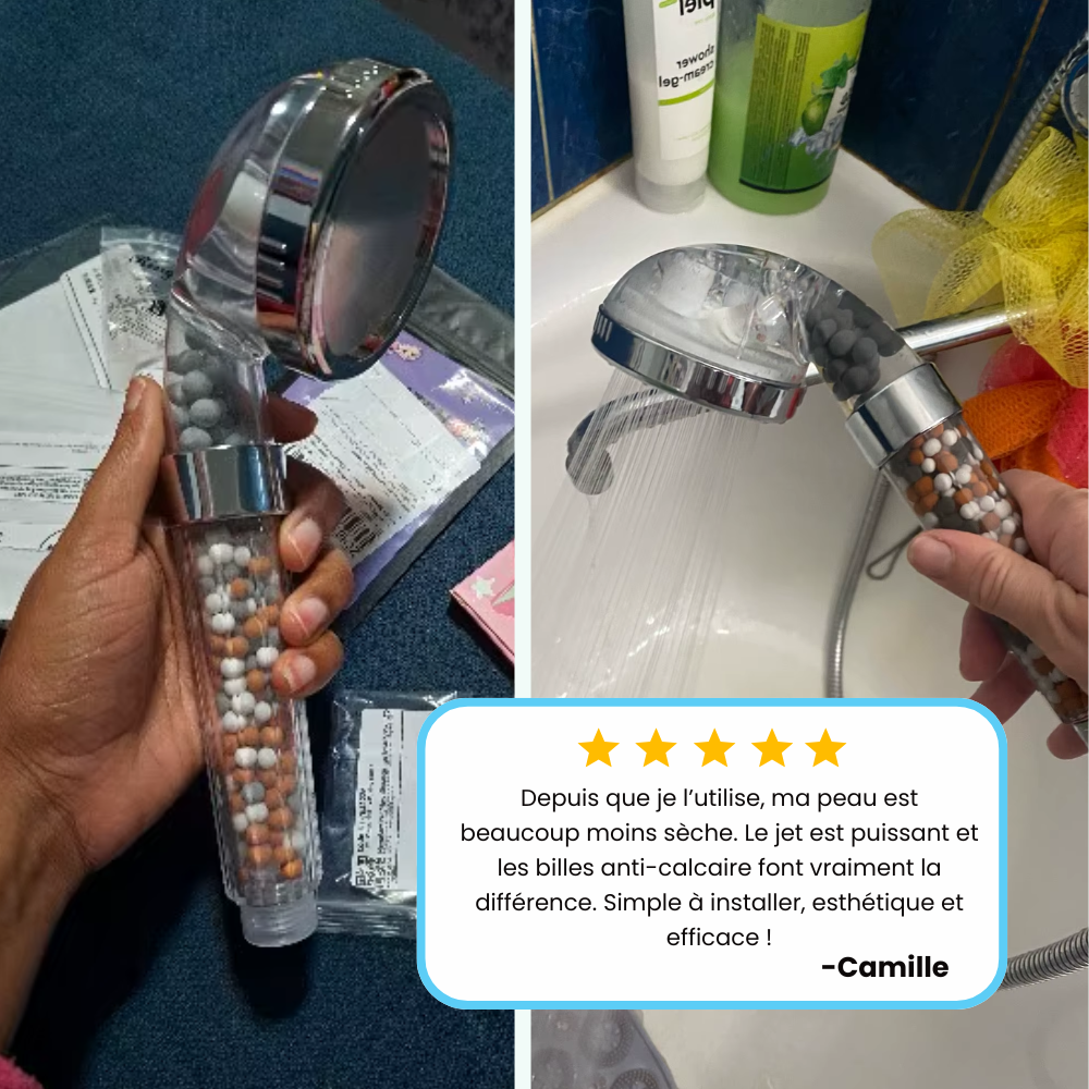 Pommeau de Douche Billes Anticalcaire Cheveux et Peau Préservés – Pluvia