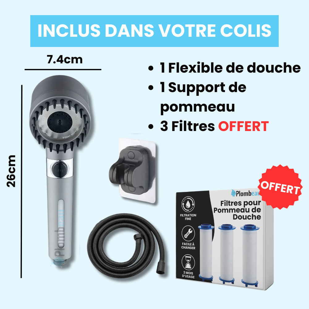 Pommeau de Douche Massant Brosse Intégrée Douche et Gommage – Pluvia