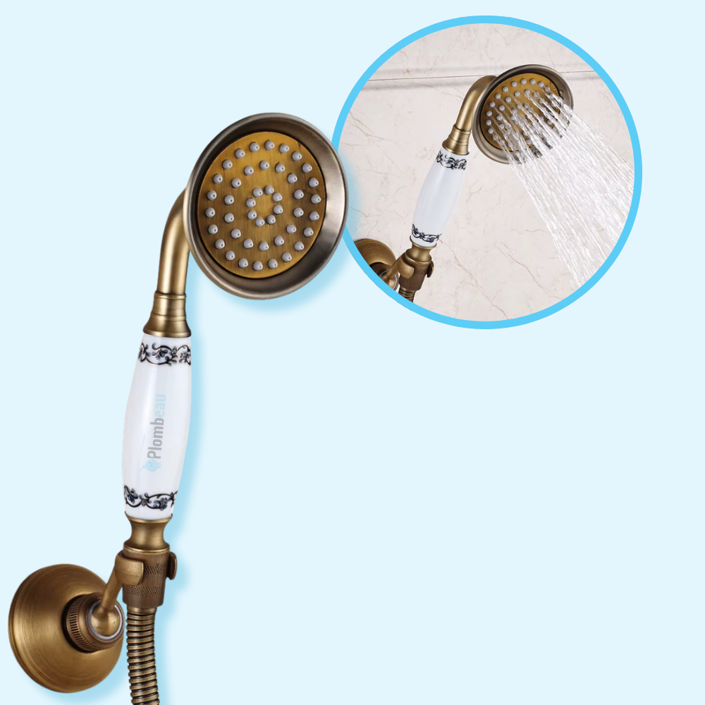 Pommeau de Douche Rétro Laiton Brossé Décor Travaillé – Pluvia