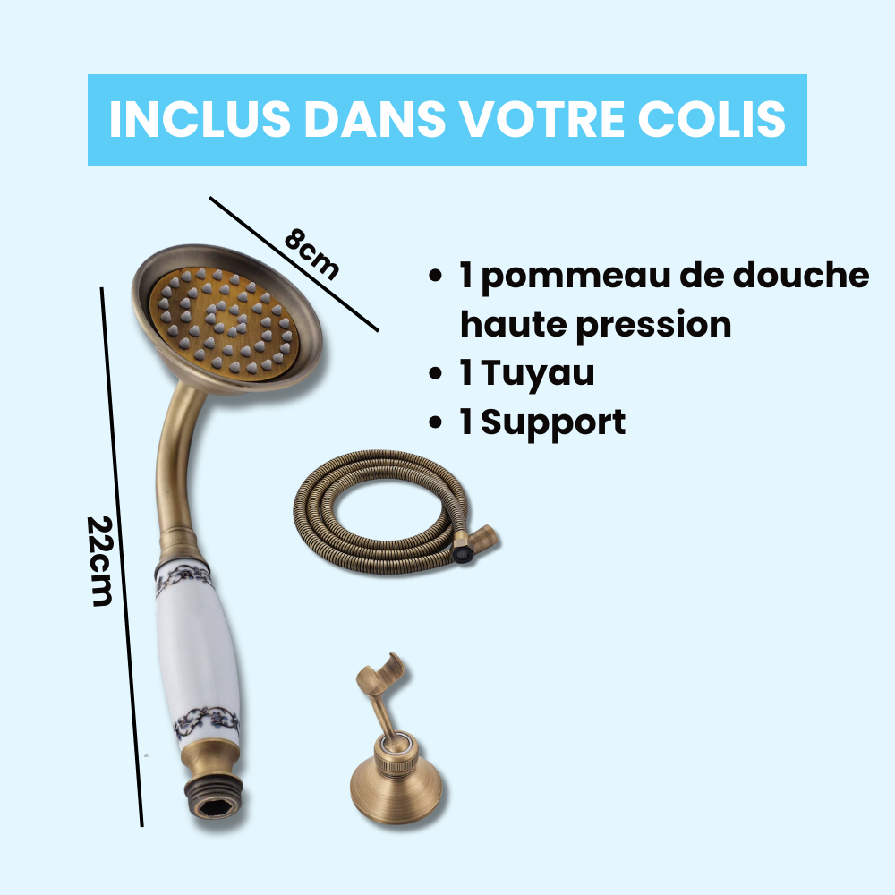 Pommeau de Douche Rétro Laiton Brossé Décor Travaillé – Pluvia