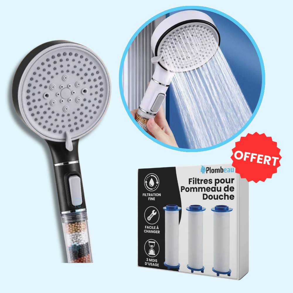 Pommeau de Douche Anticalcaire Noir Design Mat Eau Filtrée – Pluvia
