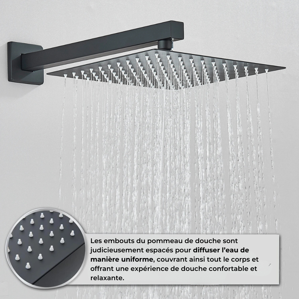 Colonne de Douche Noire 2 Voies Jets Pluie et Massage – Torrenta