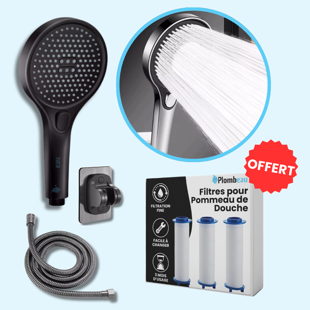 Pommeau de Douche Noir Haute Pression Design Moderne Puissant – Pluvia