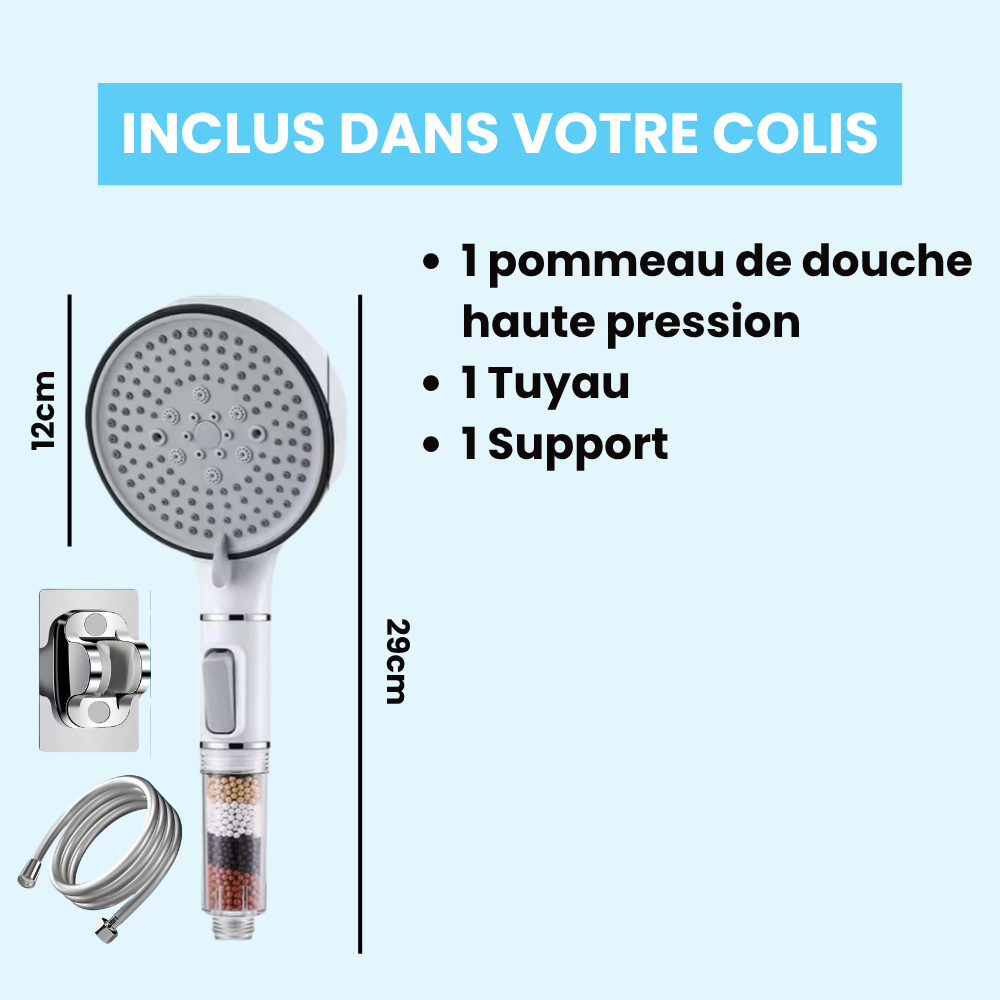 Pommeau de Douche Filtrant Anticalcaire Eau Pure Douche Revitalisante – Pluvia