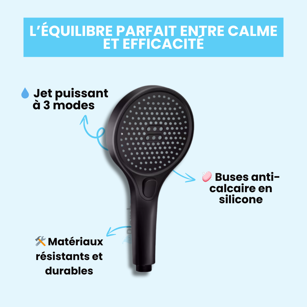 Pommeau de Douche Noir Haute Pression Design Moderne Puissant – Pluvia