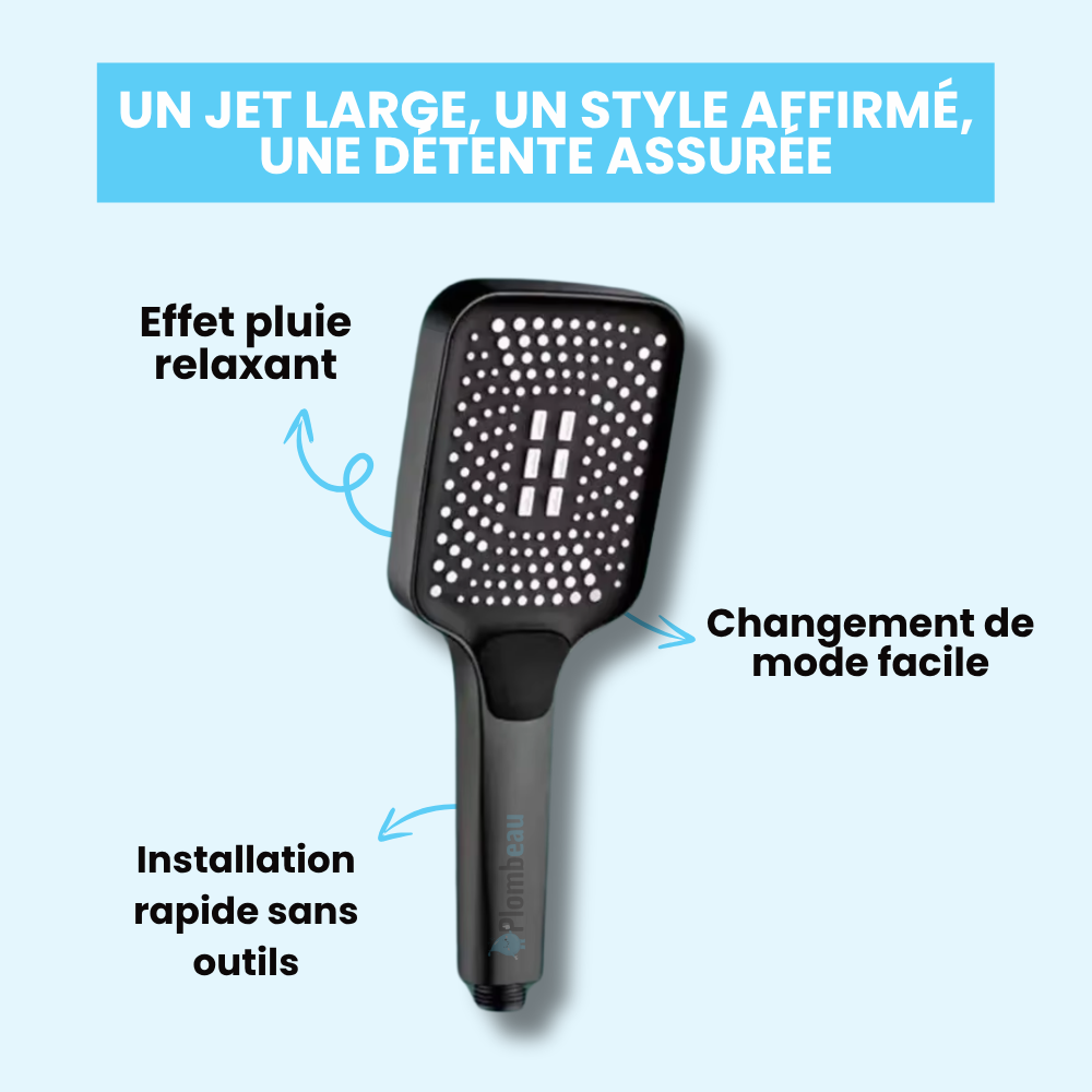 Tête de Douche Rectangle Large Haute Pression Puissante et Confortable – Pluvia