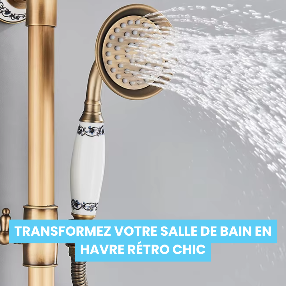 Pommeau de Douche Rétro Laiton Brossé Décor Travaillé – Pluvia