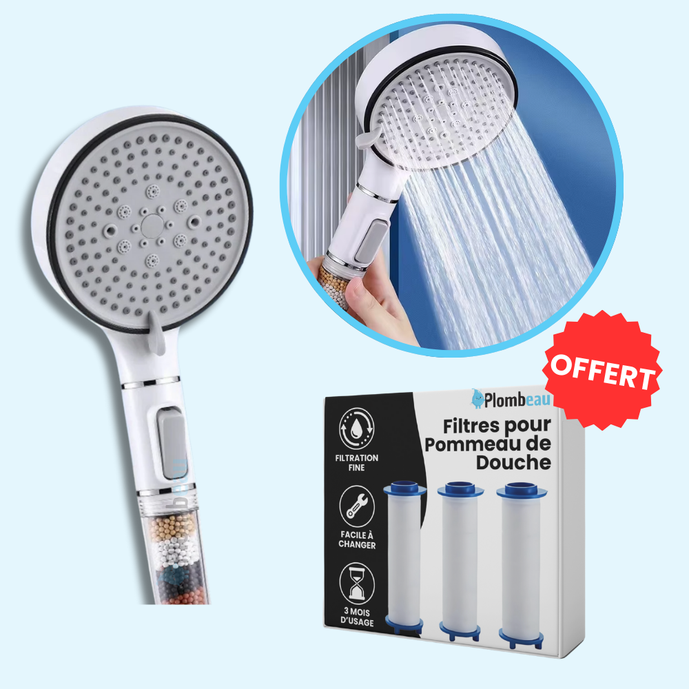 Pommeau de Douche Anticalcaire Blanc Eau Adoucie Peau Apaisée – Pluvia
