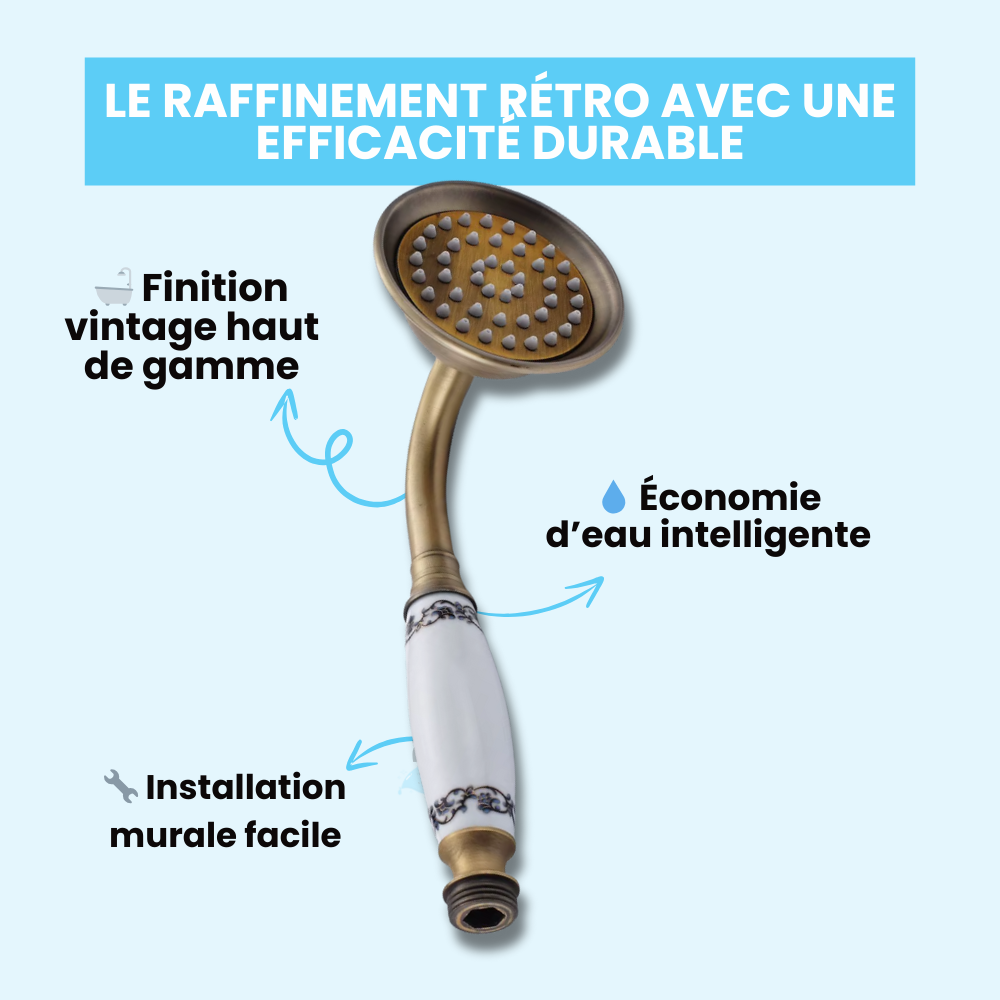 Pommeau de Douche Rétro Laiton Brossé Décor Travaillé – Pluvia