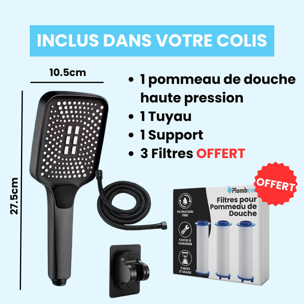 Tête de Douche Rectangle Large Haute Pression Puissante et Confortable – Pluvia