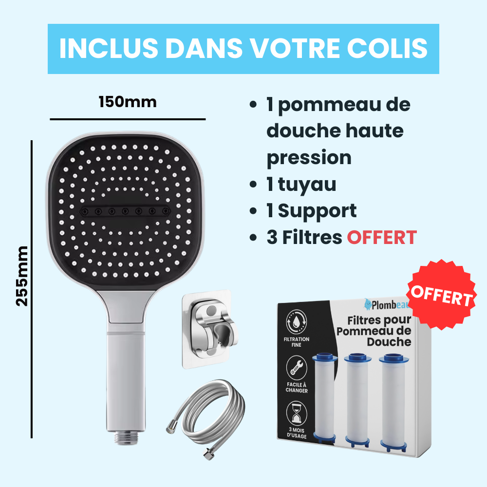 Pommeau de Douche Large Massant Haute Pression Confort Optimal – Pluvia