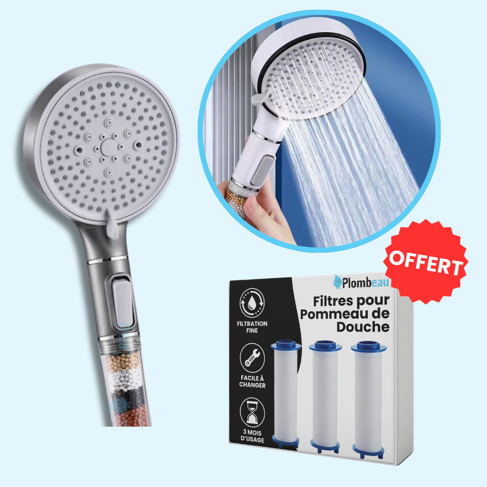 Pommeau de Douche Anticalcaire Gris Filtre Intégré Eau Plus Douce – Pluvia