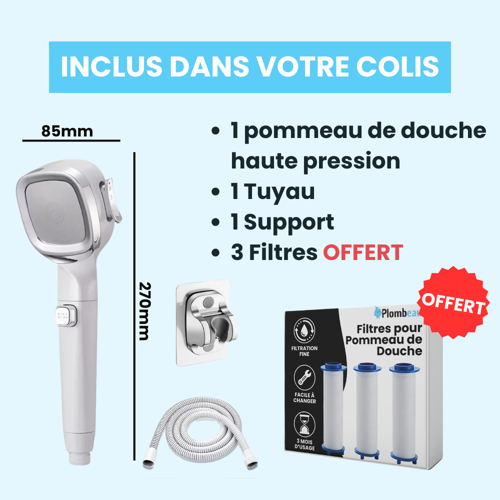 Pommeau de Douche avec Filtre Retient Calcaire et Impuretés – Pluvia