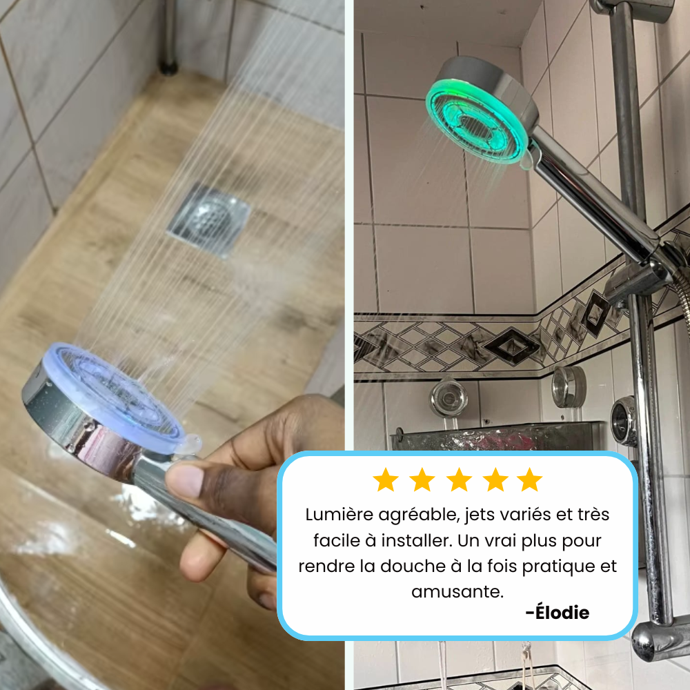 Pommeau de Douche LED Multicolore Haute Pression Ambiance Relaxante – Pluvia