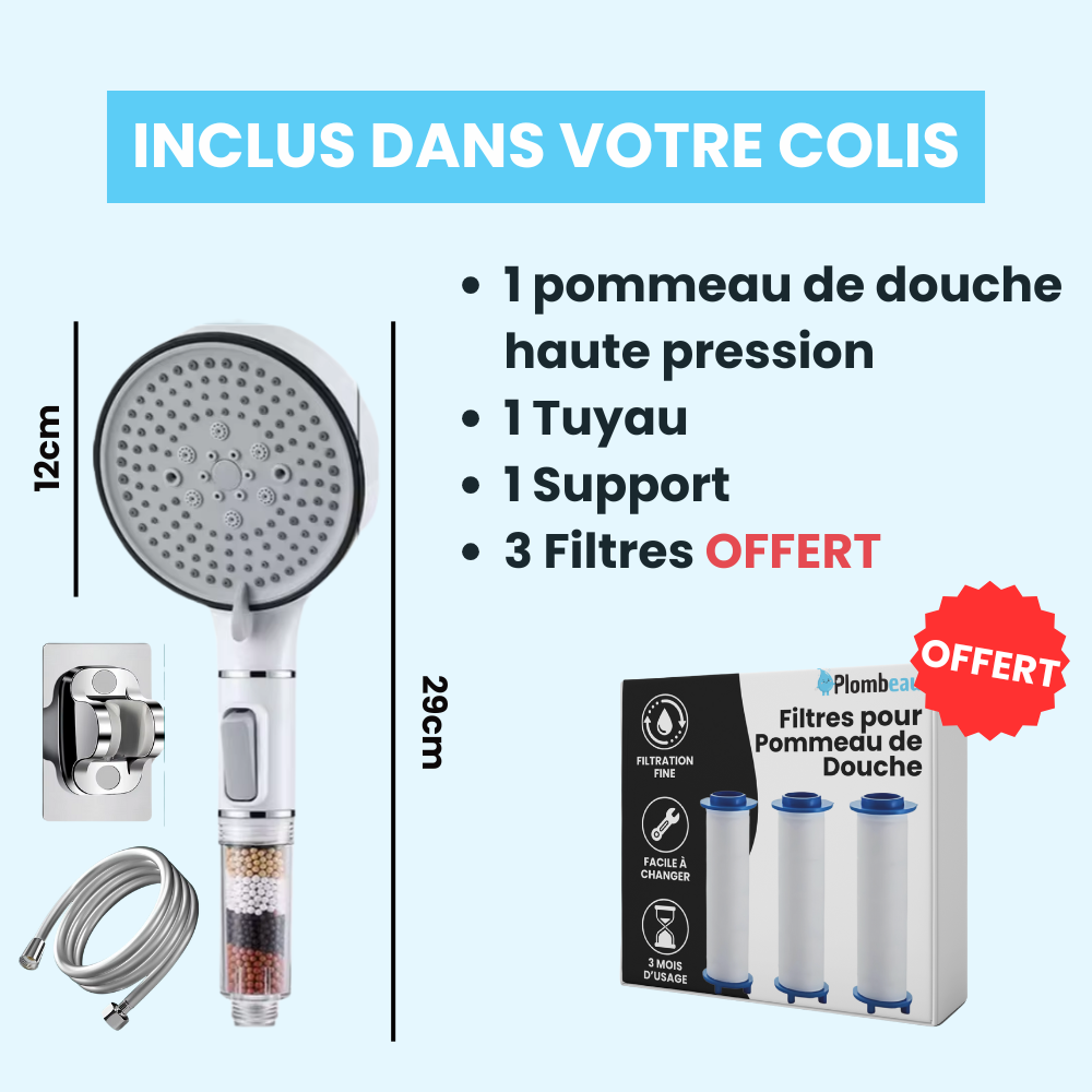 Pommeau de Douche Anticalcaire Noir Design Mat Eau Filtrée – Pluvia