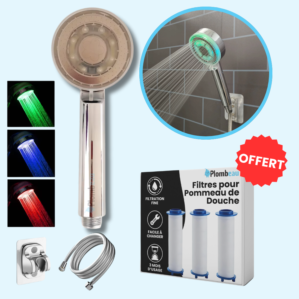 Pommeau de Douche LED Multicolore Haute Pression Ambiance Relaxante – Pluvia