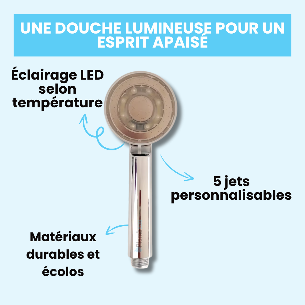 Pommeau de Douche LED Multicolore Haute Pression Ambiance Relaxante – Pluvia