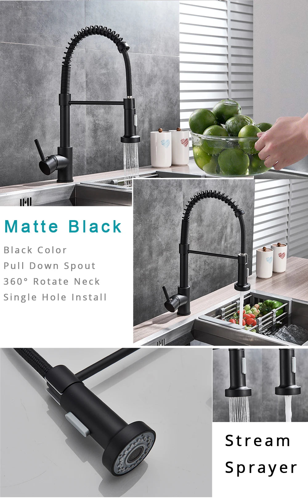 Mitigeur Cuisine Acier Brossé Rotation 360° Douchette Jet Doux – Fornéa