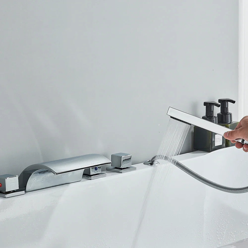 Robinet Baignoire Cascade 3 Poignées Réglage Chaud Froid Élégant – Vertane