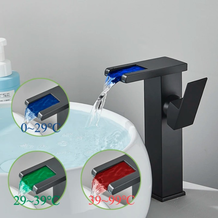 Mitigeur Cascade LED Noir Couleur Selon la Température – Solvane