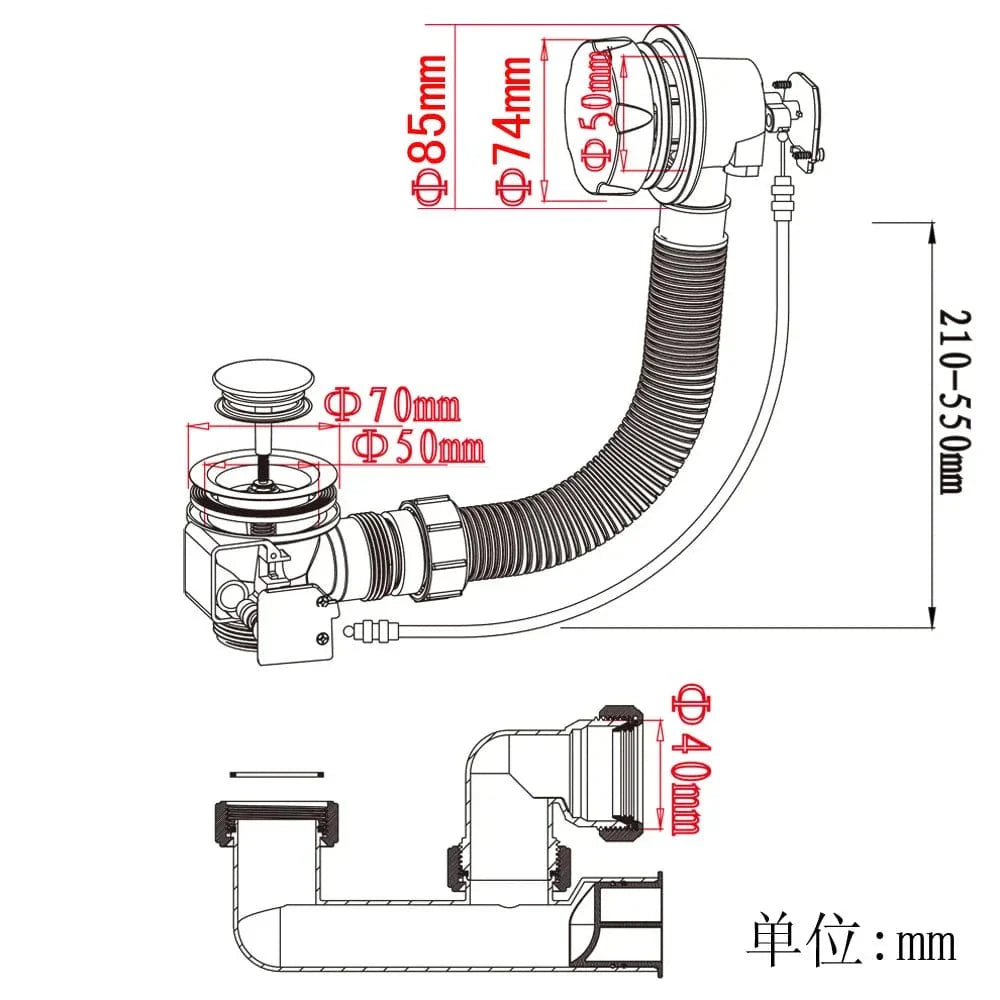 Bonde Pop-Up Baignoire Inox Mécanisme Fluide Longue Durée – Fluvia