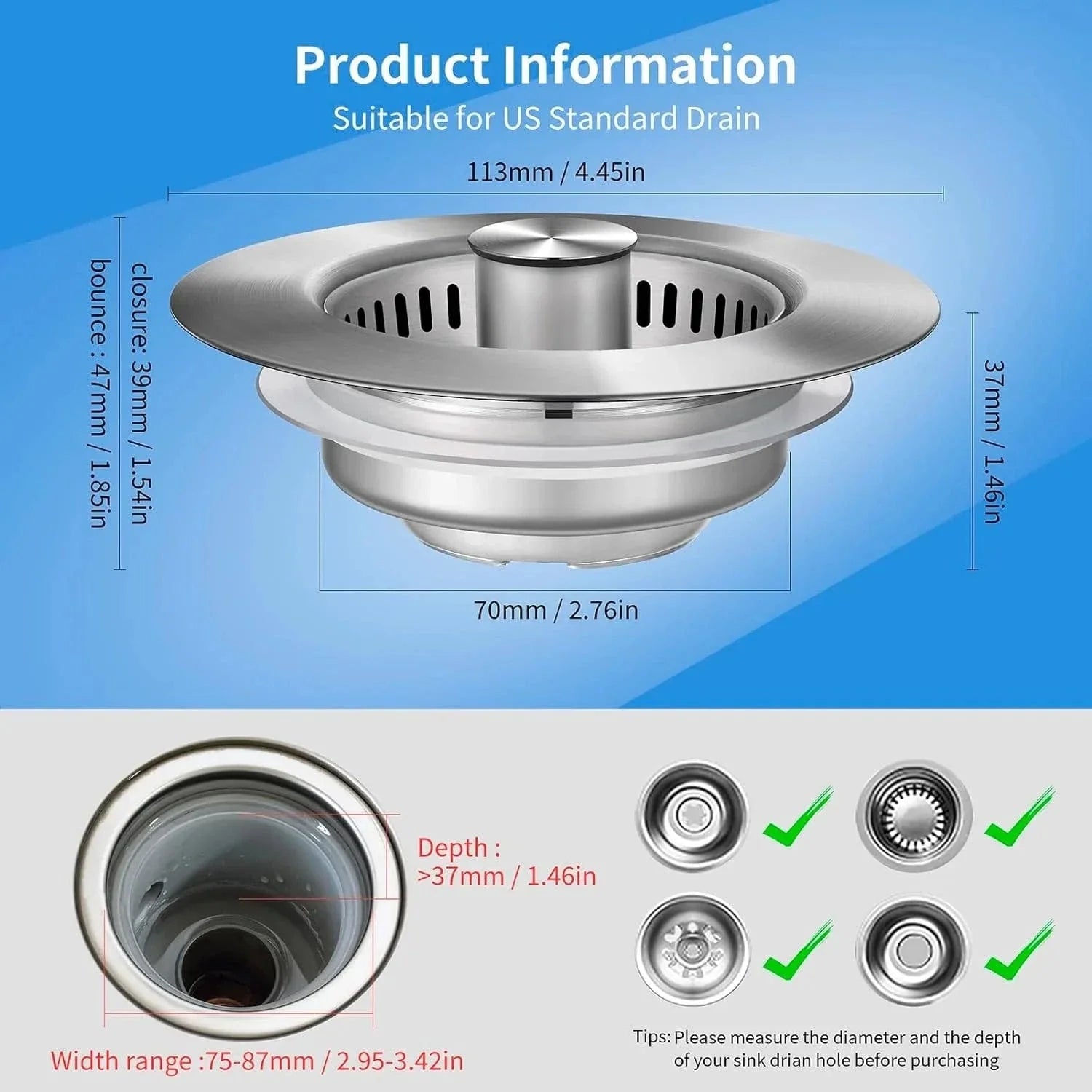 Bonde Évier Inox 3-en-1 Filtration Intégrée Anti-Résidus – Draynor