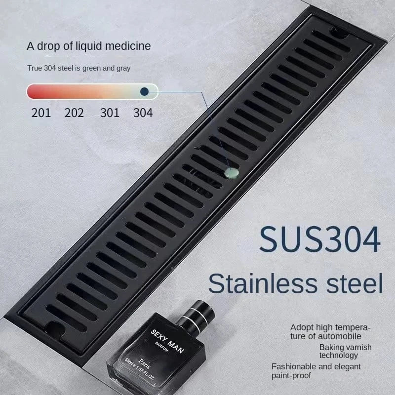 Caniveau de Douche Noir Inox 304 Longueurs 20 à 80 cm – Alvéo