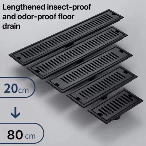 Caniveau de Douche Noir Inox 304 Longueurs 20 à 80 cm – Alvéo