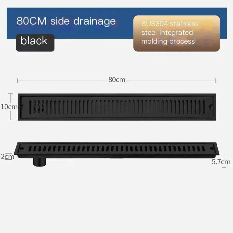 Caniveau de Douche Noir Inox 304 Longueurs 20 à 80 cm – Alvéo