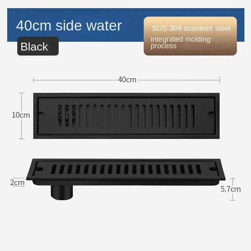 Caniveau de Douche Noir Inox 304 Longueurs 20 à 80 cm – Alvéo