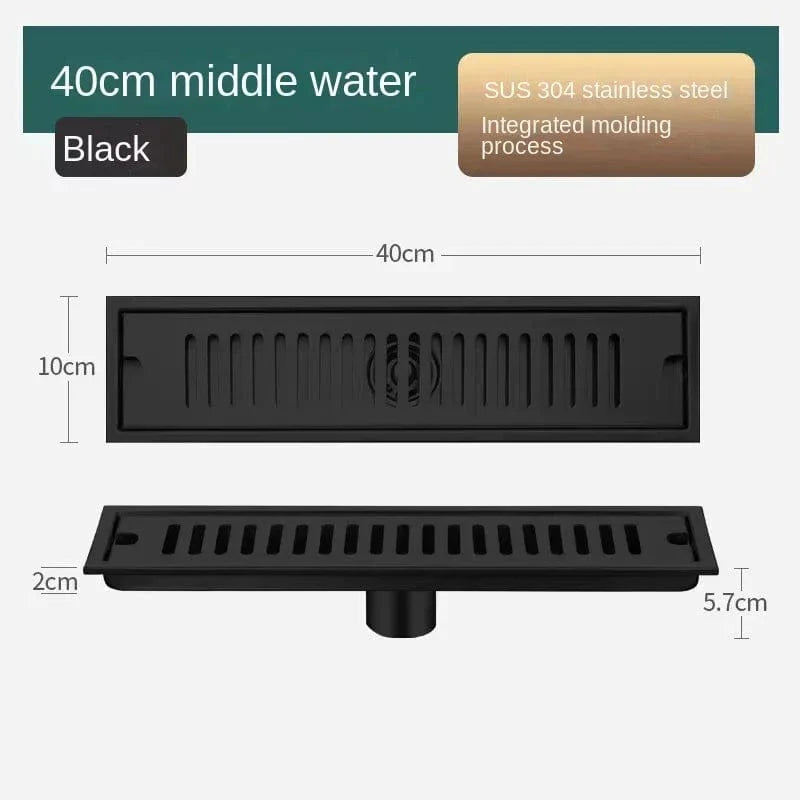 Caniveau de Douche Noir Inox 304 Longueurs 20 à 80 cm – Alvéo