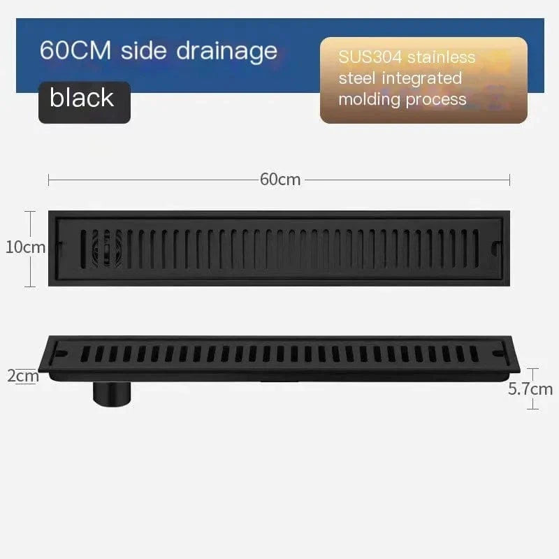 Caniveau de Douche Noir Inox 304 Longueurs 20 à 80 cm – Alvéo