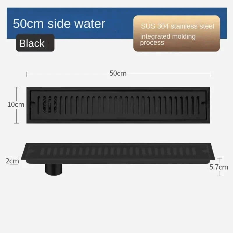Caniveau de Douche Noir Inox 304 Longueurs 20 à 80 cm – Alvéo