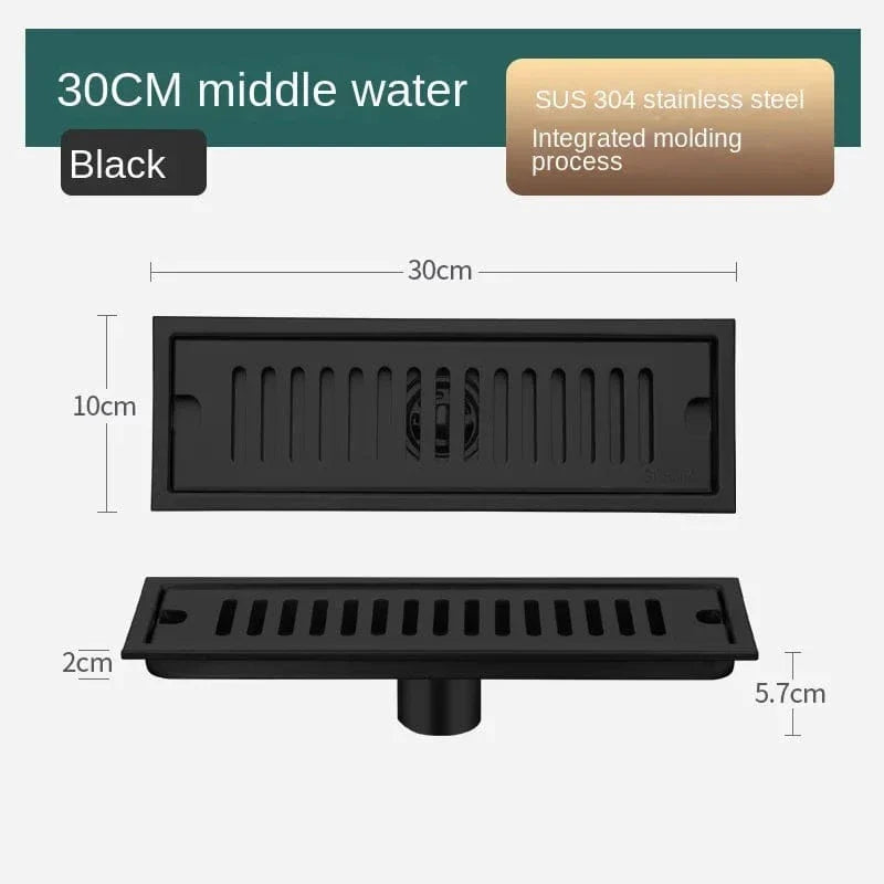 Caniveau de Douche Noir Inox 304 Longueurs 20 à 80 cm – Alvéo
