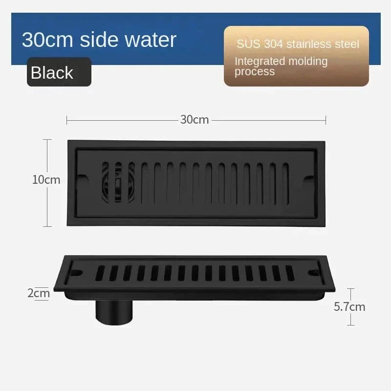 Caniveau de Douche Noir Inox 304 Longueurs 20 à 80 cm – Alvéo