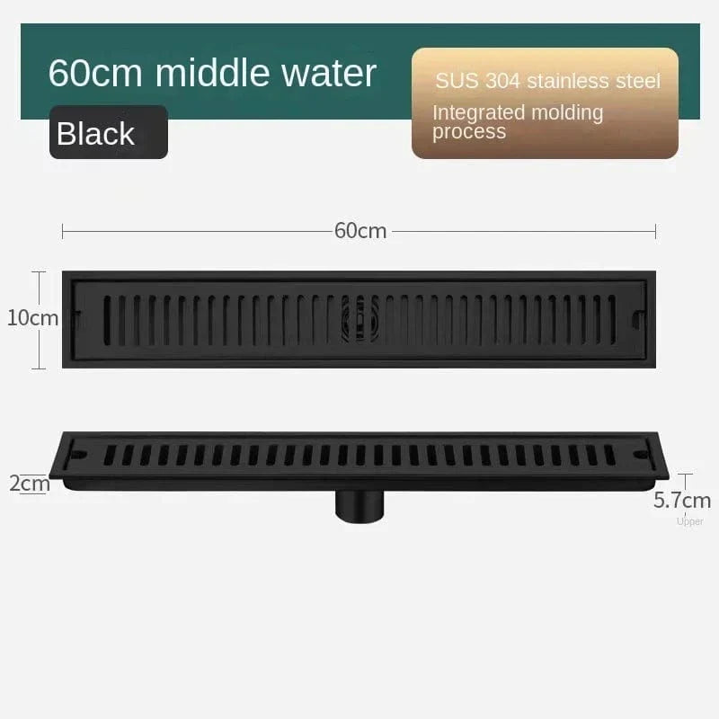 Caniveau de Douche Noir Inox 304 Longueurs 20 à 80 cm – Alvéo