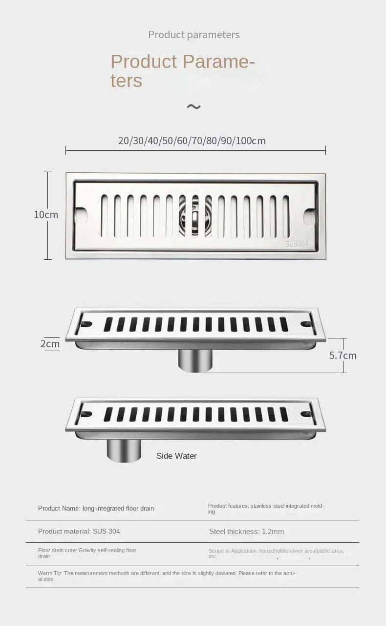 Caniveau de Douche Noir Inox 304 Longueurs 20 à 80 cm – Alvéo