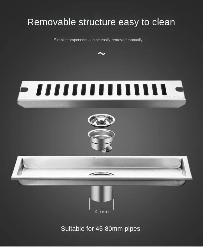 Caniveau de Douche Noir Inox 304 Longueurs 20 à 80 cm – Alvéo