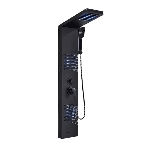 Colonne de Douche Hydromassante Noir Mat LED Jets Relaxants – Spalys