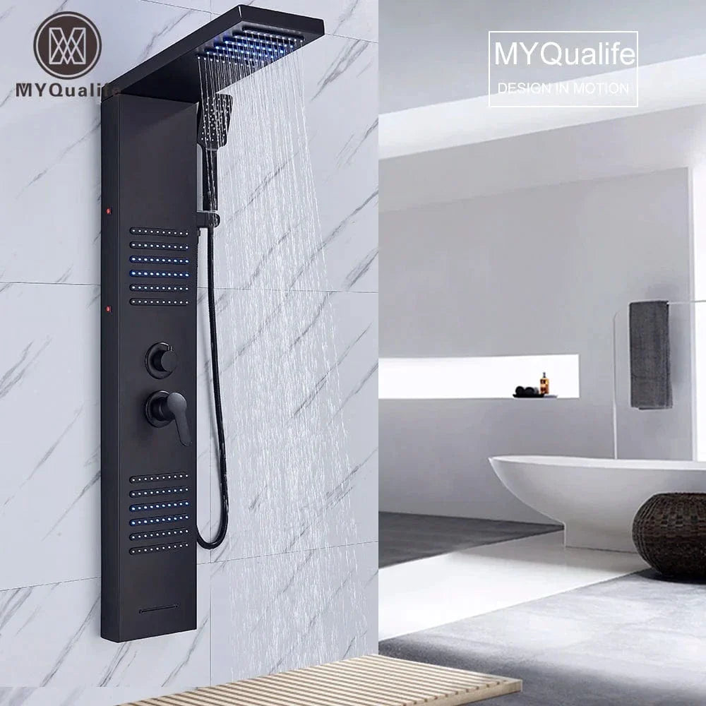 Colonne de Douche Hydromassante Noir Mat LED Jets Relaxants – Spalys