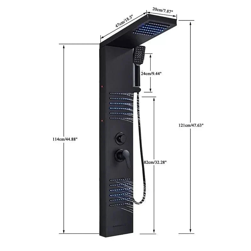 Colonne de Douche Hydromassante Noir Mat LED Jets Relaxants – Spalys