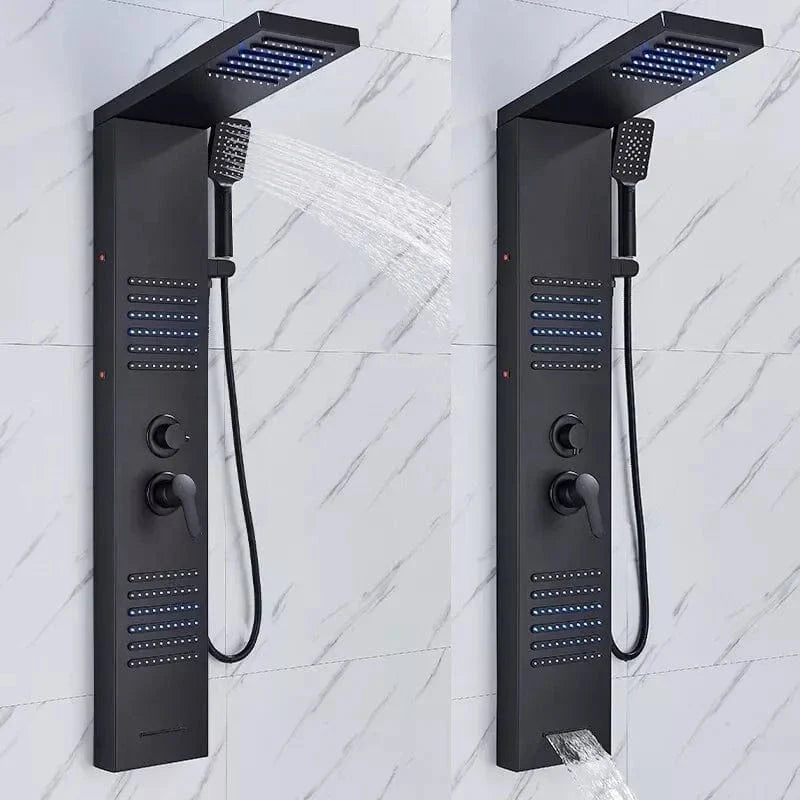 Colonne de Douche Hydromassante Noir Mat LED Jets Relaxants – Spalys