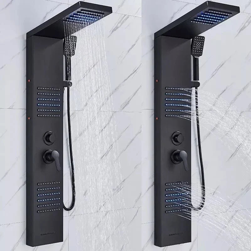 Colonne de Douche Hydromassante Noir Mat LED Jets Relaxants – Spalys