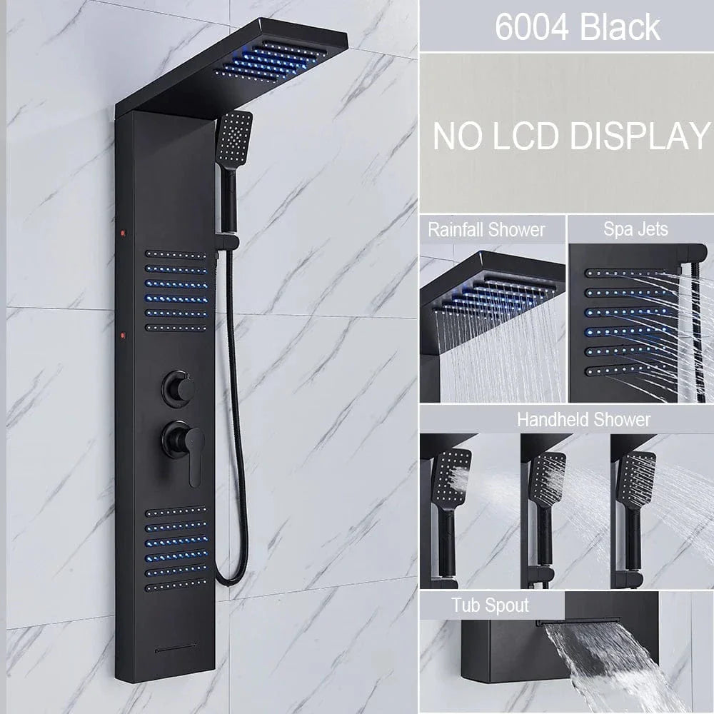 Colonne de Douche Hydromassante Noir Mat LED Jets Relaxants – Spalys