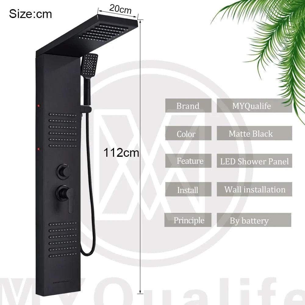 Colonne de Douche Hydromassante Noir Mat LED Jets Relaxants – Spalys