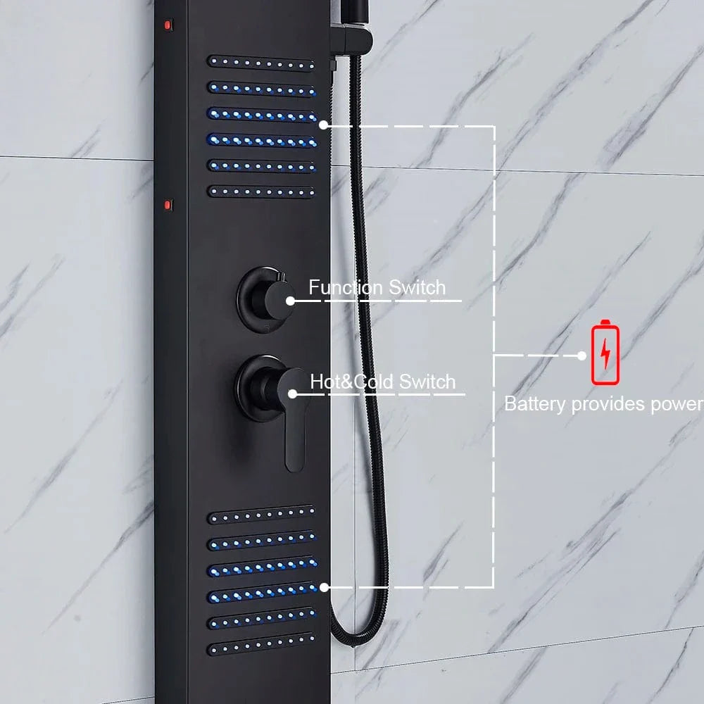 Colonne de Douche Hydromassante Noir Mat LED Jets Relaxants – Spalys