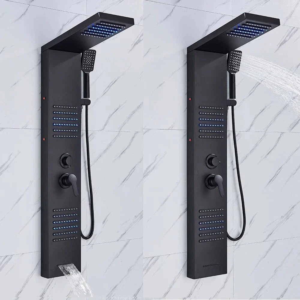 Colonne de Douche Hydromassante Noir Mat LED Jets Relaxants – Spalys