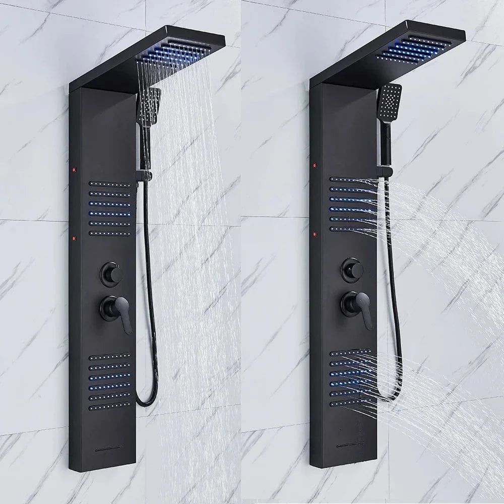 Colonne de Douche Hydromassante Noir Mat LED Jets Relaxants – Spalys