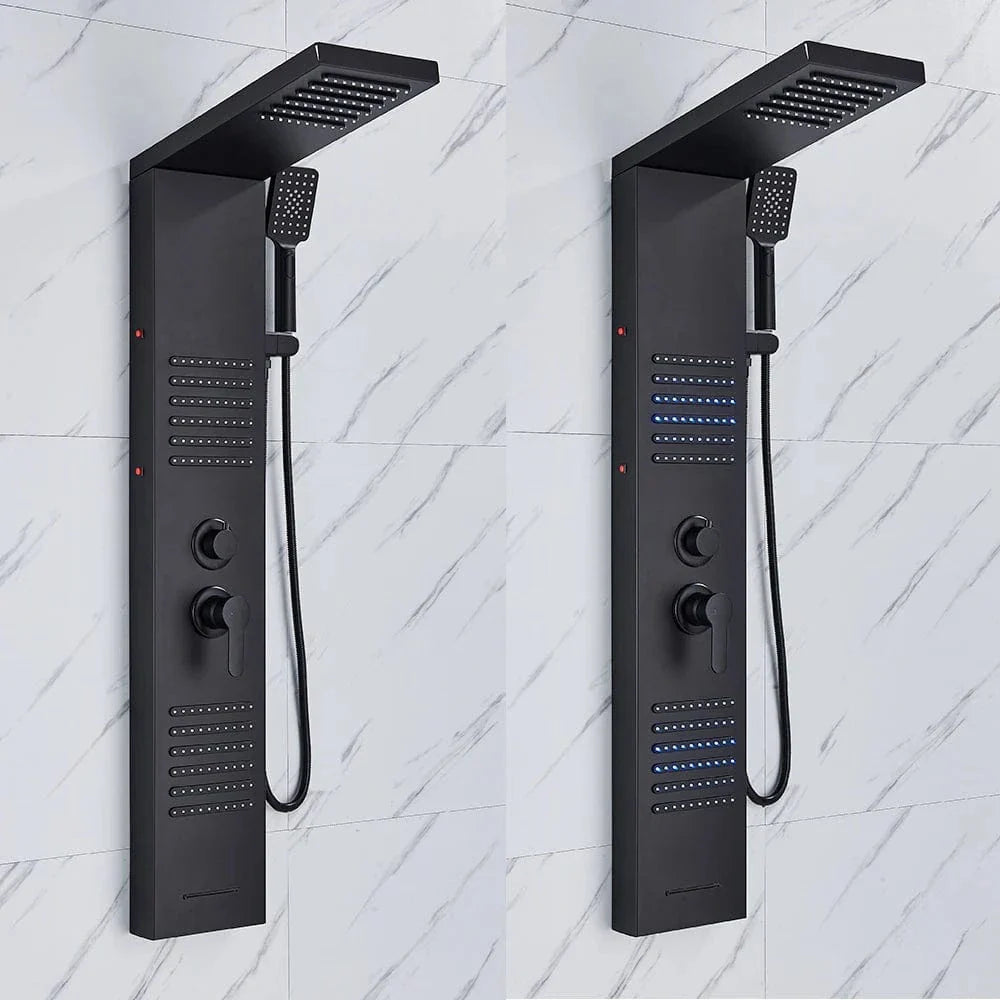 Colonne de Douche Hydromassante Noir Mat LED Jets Relaxants – Spalys