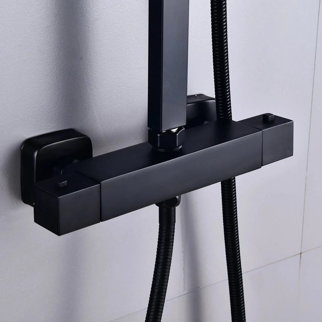 Colonne de Douche Thermostatique Carrée Noir et Blanc Anti-Brûlure – Thermya